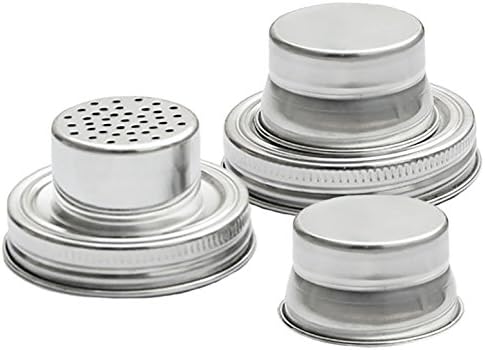 Mason Jar Shaker Lids - 2 Pack - Use to Shake Drinks and Cocktails or for Dry Rub - Mix Spices, Peppers, Dredge Flour &amp; More - Fits Any Regular Mouth Canning Jar - Stainless Steel, Rust Proof