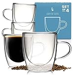Glass Coffee or Tea Cups Drinking Glasses Set of 4-5oz Double Walled Thermo Insulated Mugs with Handle for Espresso Latte Cappuccino