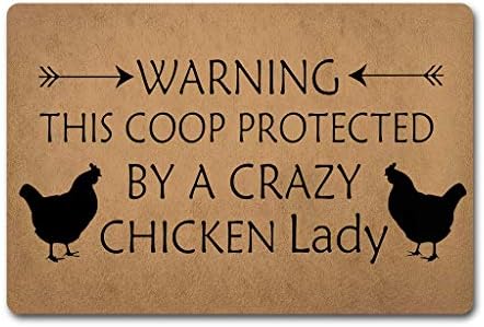 PAPKIU Funny Door Mat Warning This Coop Protected by A Crazy Chicken Lady-Custom Home Living Decor Housewares Rugs and Mats State Indoor Gift Ideas 23.6" x 15.7" Inch Machine Washable Fabric Top