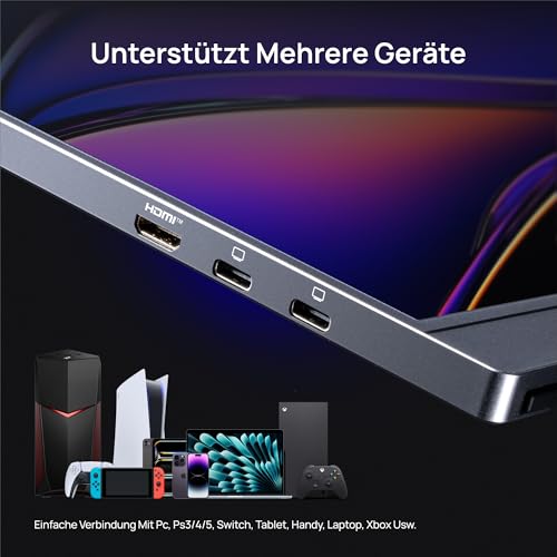 ARZOPA 16.1 Inch 144Hz Portable Monitor with Storage Bag, 106% sRGB FHD 1080P 144Hz Gaming Monitor, Ultra Slim - Eye Protection, External Second Screens for Laptop/PC/Mac/PS5/Xbox - Z1FC Grey