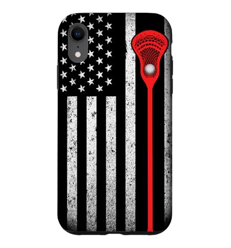 Vintage Distressed American Flag Lacrosse Stick Lover Case for iPhone XR
