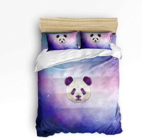GreaBen King Size Duvet Cover Sets 4 Piece Bedding Sets,Cute Panda Universe Pattern Bed Set,Include 1 Comforter Cover 1 Bed Sheets 2 Pillow Cases