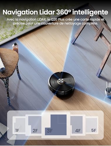 10000Pa Robot Aspirateur Laveur avec Station sans Sac Vidage Automatique,200Min Aspirateur Robot et Serpillière,Nav Lidar Cartographie,Évitement d'obstacles,Poils Animaux Tapis Sols Durs