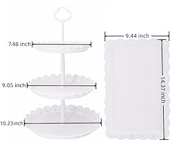 Set of 4 Dessert Stand Set, 3 Tiers White Plastic
