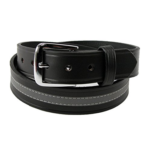 Boston Leather Men's Leather Work Belt with Reflective Safety Stripe, 32, Black