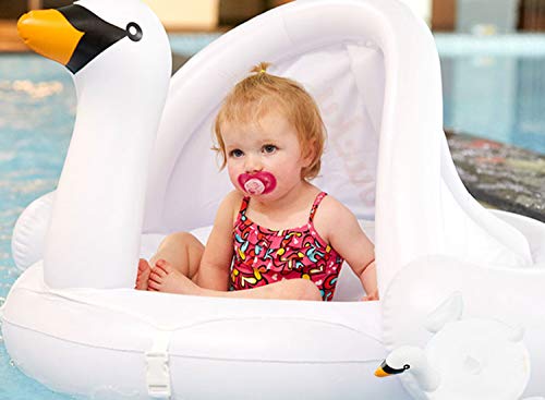 GreaSmart White Swan Baby Pool Float with Canopy Inflatable Swimming Ring Sunshade for Infant Kids Toddler Indoor Outdoor Pool Training Float Ring Pool Toys Fit 8-48 Months Baby