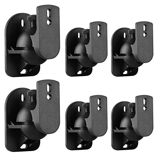 TNP Universal Satellite Speaker Wall Mount Bracket Ceiling Mount Clamp with Adjustable Swivel and Tilt Angle Rotation for Surround Sound System Satellite Speakers - 6 Pack, Black