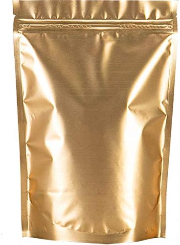 Self Sealing Zip Lock Stand Up Bags Mylar Pouches Tear Notch Heavy Duty Aluminum Foil Resealable Zipper Ziplock Heat Sealable Package for Food Coffee Candy Snack Cookie Herbs Spices Storage Pack of 50 (Matte Gold, 16x23cm (6.3"x9.1"))