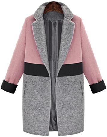 Women Wool Cute Pink Coat Jacket Thick padded Loose Lapel Long Trench Coat for Winter