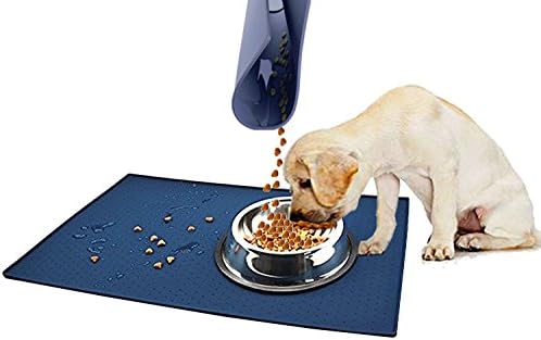 Extra Large Dog Food Mat, FDA Grade Silicone Pet Feeding Mat for Cat Dog Bowls, Waterproof, Anti-Slip, Anti-Spill, Pet Placemats for Floors VOAO (XL:24"x16", Blue)