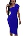 Mokoru Women's Sexy Ruffle One Shoulder Bodycon Elegant Cocktail Party Midi Dresses, Large, Royal Blue