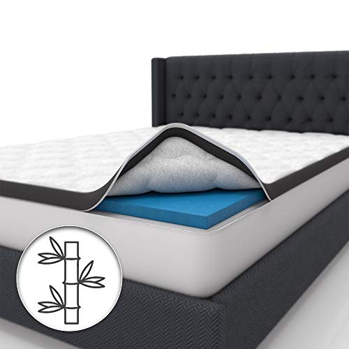 Roore-35-Inch-Bamboo-Pillow-Top-Gel-Memory-Foam-Mattress-Topper-I-Dual-Layer-Gel-Infused-Foam-with-Bamboo-Pillow-Top-Fitted-Cover-Memory-Foam-Mattress-Pad-Bed-Topper-Excellent-for-Sleeping-Queen