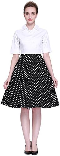 Heroecol Women Vintage 1950s Dresses Polo Neck Short Sleeve 50s 60s Splice Style Retro Swing Cotton Dress
