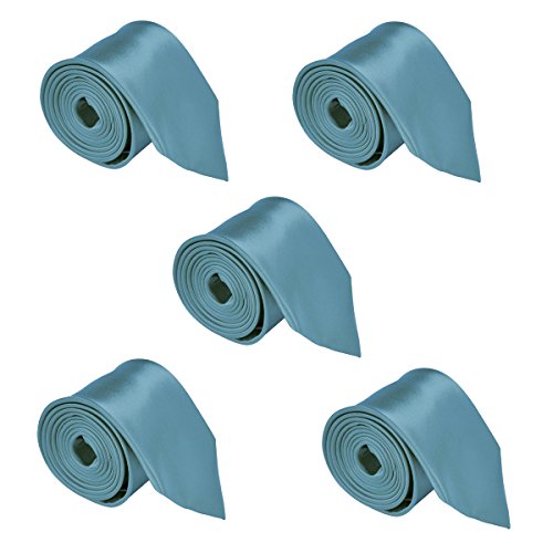 Men's Skinny Tie 5-Pack - 2 Inch Wide, 59 Inch Long, Solid Color Polyester Ties For Weddings & Groomsmen - View #2