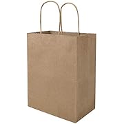 100 Pack 8x4.75x10 inch Plain Medium Paper Bags with Handles Bulk, Bagmad Brown Kraft Bags, Craft Gift Bags, Grocery Shopping Retail Bags, Birthday Party Favors Wedding Bags Sacks