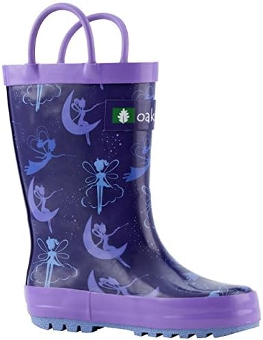 OAKI Kids Waterproof Rubber Rain Boots with Easy-On Handles