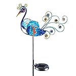 Solar Lighted Glass Peacock Outdoor Decor Metal Garden Statue Bird Yard Stake By CTD Store
