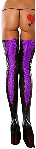 Levance Women Metallic Hollow Out Thigh Stocking Wet Look Shiny Lingerie