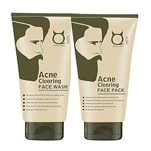Qraa Men Clearing Face Wash, 100 g and Acne Clearing Face Pack for Men, 100 g Prevents and Clears Pimples