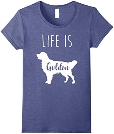 Womens Golden Retriever Life is Golden T Shirt Medium Heather Blue