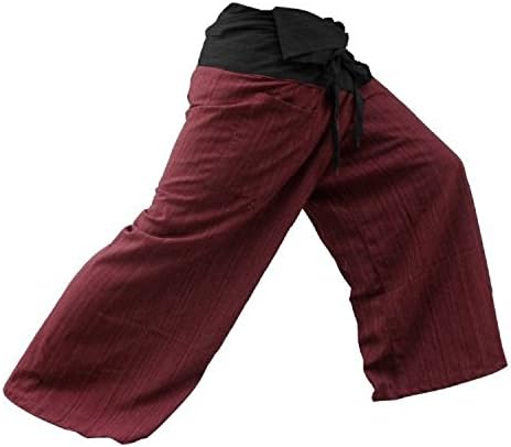 2 Tone Thai Fisherman Pants Yoga Trousers, Burgundy/Charcoal, One Size Fits Most