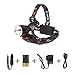 Boruit 2000 Lumens Rechargeable Bike Flash Head Lamp with 3 Brightness Modes, 2-Piece 18650 Batteries, USB Cable and Charger