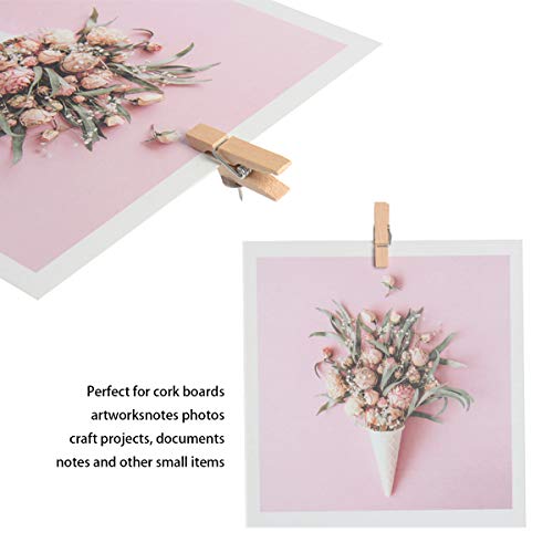 HAPY SHOP 50 Pieces Push Pins with Wooden Clips Pushpins Tacks Thumbtacks for Cork Boards Artworks, Notes Photos, Craft Projects, Offices and Homes Wall Decoration, Wood
