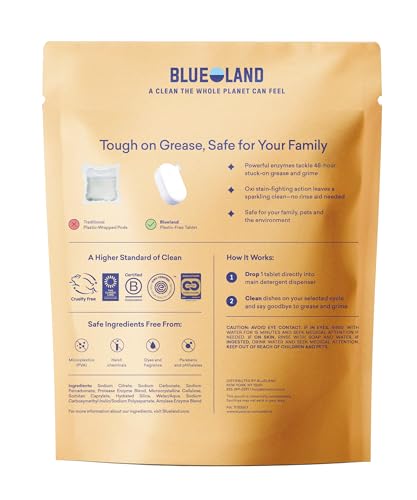 BLUELAND 100% Plastic-Free Dishwasher Detergent Tablets, 60ct, Free & Clear photo 11