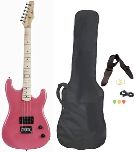 Davison Guitars 6 String GTR235XCSEPINK Electric Guitar with Case Strap Pics and Pitchpipe Tuner, Pink