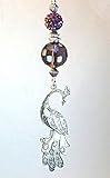 Purple Rhinestone and Faceted Glass Silvery Peacock Ceiling Fan Pull Chain