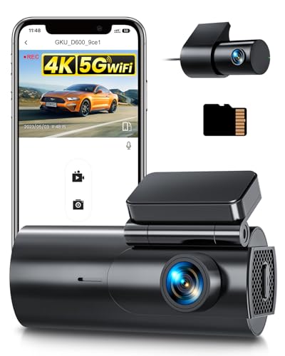 GKU Dashcam Car Camera 4K+1080P, 5GHz WiFi Dash Cam Car with 64GB SD Card,Car Camera Recorder,170° Wide Angle,Night Vision,WDR,G-Sensor,Parking Monitor