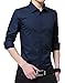 XTAPAN Men's Long Sleeve Casual Slim Fit Cotton Button Down Dress Shirt Asian 3XL Dark Blue-5618