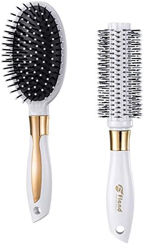 Flend Hair Brush for Woman and Man, Professional Paddle & Styling& Round Hairbrush Set for All Hair Types (White)