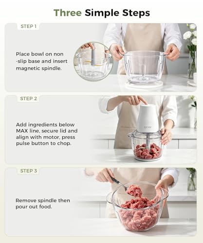 QUVIF Food Processor Electric Food Chopper Meat Grinder & Vegetable Chopper with Magnetic Easy-Clean Spindle & Serrated Blades, Power Copper Motor, for Meat/Vegetables/Fruits/Ice Cubes (Pure White)
