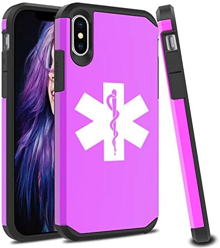 Shockproof SI Impact Hard Soft Case Cover Protector for Apple iPhone Star of Life EMT Paramedic (Purple, for Apple iPhone X/iPhone Xs)