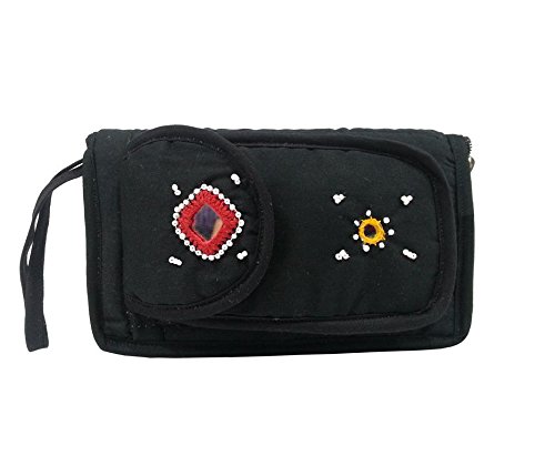 belladona mirror work purse with cell pouch in black