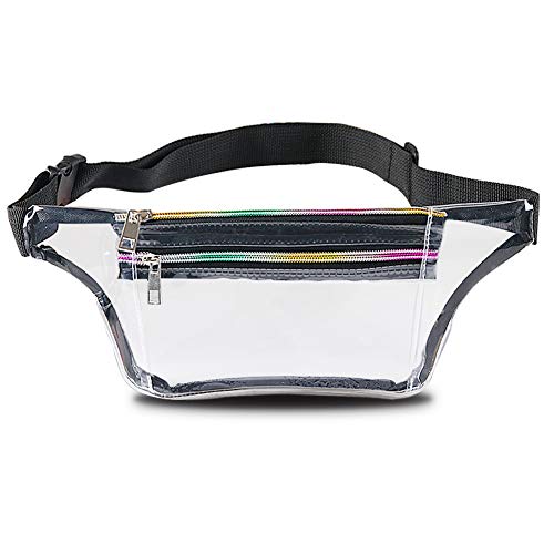 Clear Fanny Pack for Women - Waterproof Transparent Waist Pack for Men NFL & PGA & NCAA Stadium Approved Cute Clear Bag with adjustable Belt Great for Games, Concerts, Rave, Festival (B Clear Black)