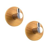 BQTime Modern Adhesive Hooks, 3M Slef Adhesive Heavy Duty Bamboo Stainless Steel Wall Mount Hook, Towel Coat Robe Cloth Hat Key Bag Hanger Holder, for Bathroom Kitchen Bathroom Toilet, 2 Pieces