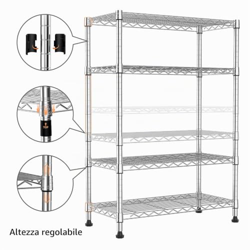 M MZG 454KG Storage Shelving Rack Multi-purpose 4 Tier Steel Wire Rack Organizer for Home Kitchen Office Chrome (34.8 x 60 x 136.5 cm (L x W x H)