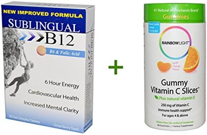 Heaven Sent Naturals, Sublingual B12, Great Berry Taste, 30 Fast Dissolve Tablets, Rainbow Light, Gummy Vitamin C Slices, Tangy Orange Flavor, 90 Gummies