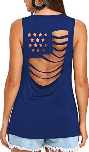 Boloren Women's American Flag Tank Tops Sleeveless Hollow Out Stars T Shirt