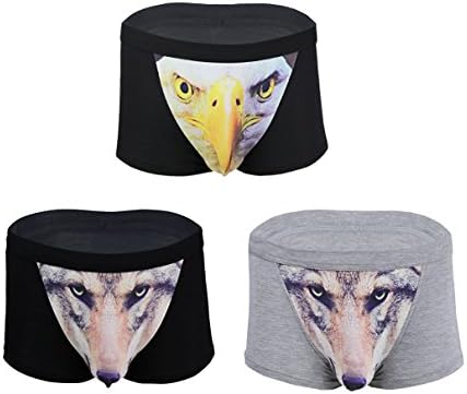CountyLinen Men's Underwear 3D Wolf Eagle Animal Print Stretch Sexy Boxers Briefs Underpants