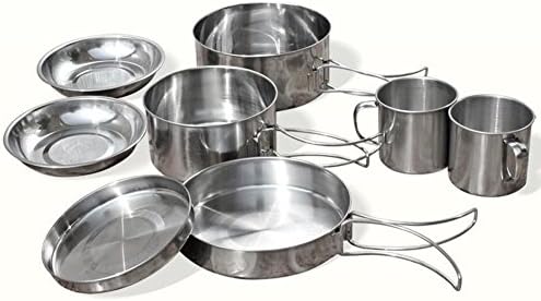 Outdoor Camping Cookware Hiking Cooking Picnic Bowl Pot Pan Set 8pcs
