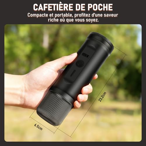 ICARE Portable Coffee Maker, 2 in 1 Portable Coffee Maker for NS Capsules and Ground Coffee, Self-Warming, USB-C Charging, Battery Indicator, for Camping, Hiking, Travel, Campervans(Black)