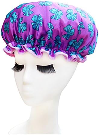 dolly2u Quality Thickening Shower Cap Double Layers Waterproof Bath Cap Butterfly Purple