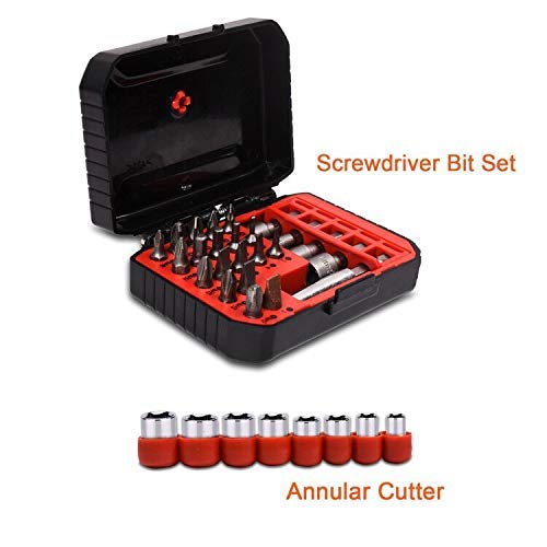 Cordless Drill, 8V Cordless Electric Drill 1300mAh Li-Ion Rechargeable 16 Position Keyless Torque Clutch, Variable Speed Switch, with Drill Holster, Annular Cutter, Screwdriver Bit Set and Tool Bag