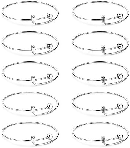 Wanmei 10pcs 2.6inch Adjustable Wire Blank Bangles Expendable Charm Bracelets for DIY Jewelry Making