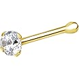 Forbidden Body Jewelry FBJ 14k Nose Ring, 22g, Solid 7mm Micro Stud, 2mm CZ Simulated Diamond, Non-Irritating Skin Safe Real Gold, Women/Men (Sold Individually)