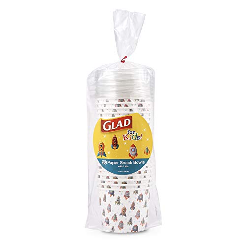 Glad for Kids Rocket Ship 12 Fl Oz Paper Snack Bowls with Lids, 20