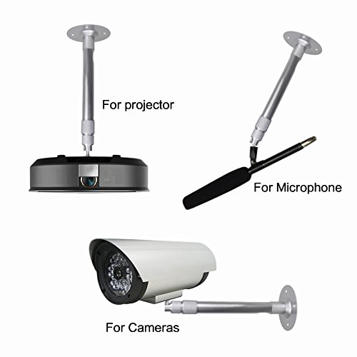 Universal Extendable Ceiling Projector Mount Height Adjustable Projection Wall&Drop Ceiling Projector Mount Silver Head 360° Rotatable Length 10.23-15.35in for Projector CCTV DVR Camera - Thumbnail 3